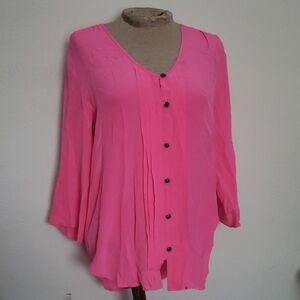 RARE!! YUMI KIM SILK Women's Pink Button-Up Blouse S